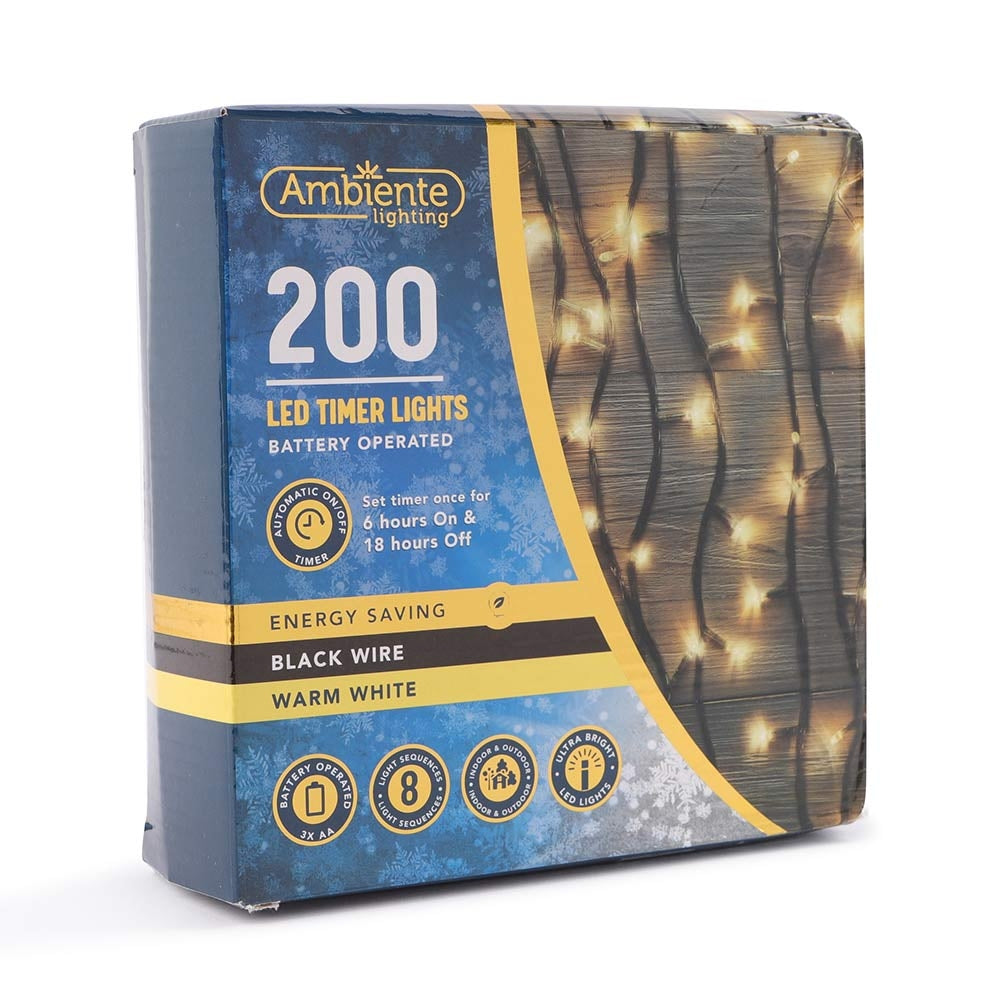 200 Black Wire Battery Operated Led Lights - Warm White  338954-WARM WHITE 