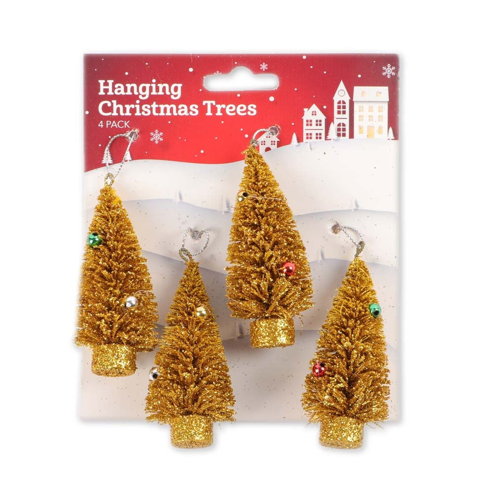Gold Hanging Christmas Tree 4 Pack | Poundstretcher  331884-GOLD