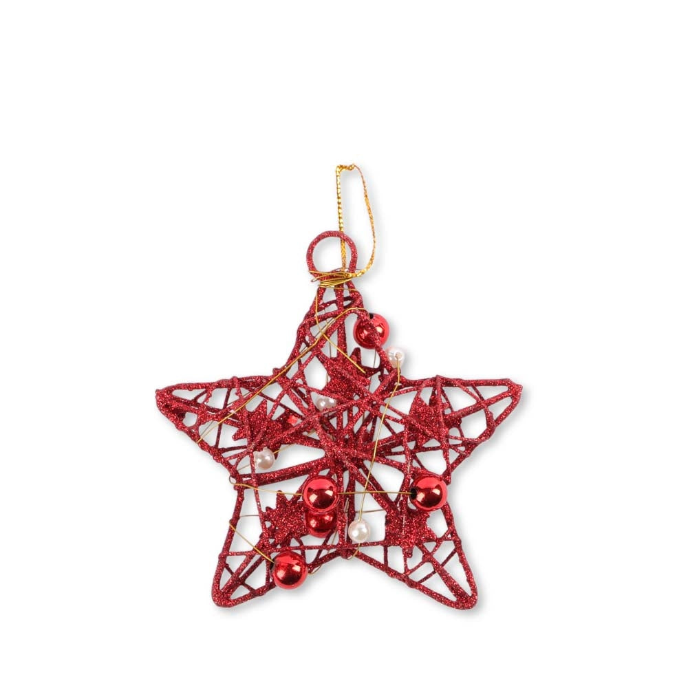Red Wire Beaded Star  332093-RED STAR