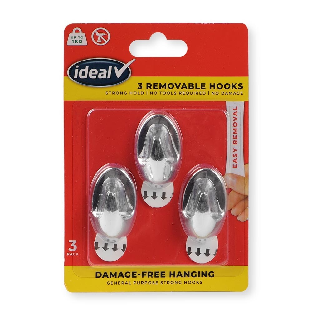 CHROME REMOVABLE HOOK 3 PACK