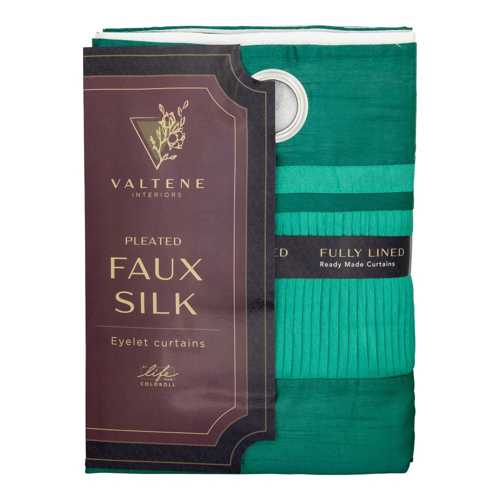 VALTENE PLEATED FAUX SILK CURTAINS - 66 x 90CM - BRIGHT GREEN