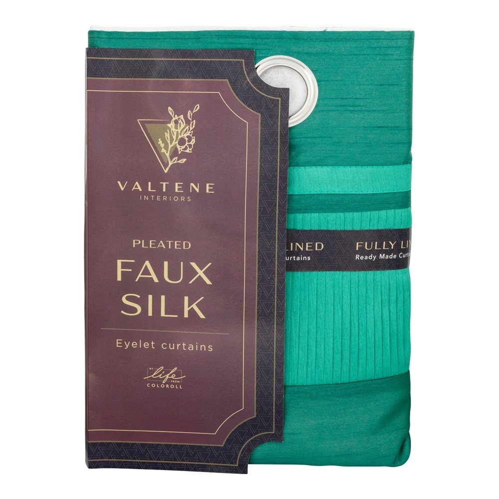 VALTENE PLEATED FAUX SILK CURTAINS - 66 x 72CM - GREEN