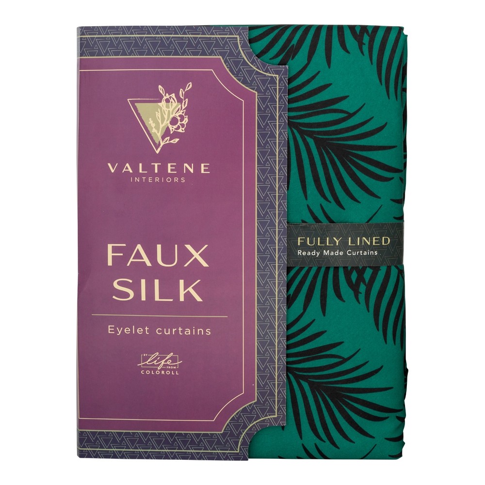 VALTENE PRINTED FAUX SILK CURTAINS - 66 x 72CM- GREEN