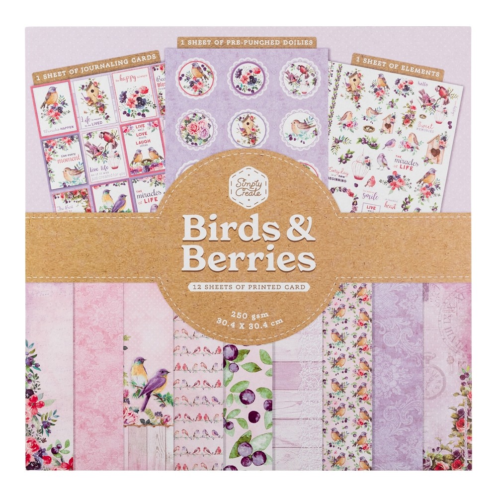 12 PATTERNED CARDS - BIRDS & BERRIES