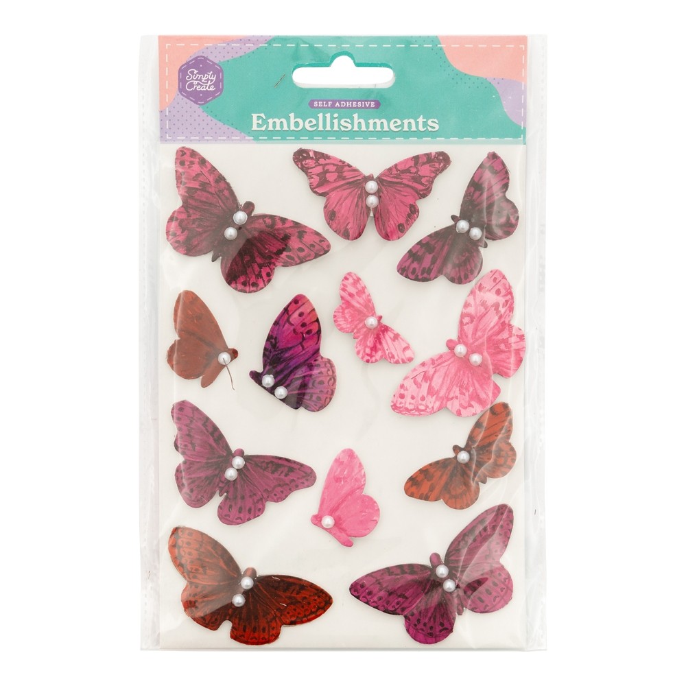 VIBRANT BUTTERFLY EMBELLISHMENTS - SELF ADHESIVE
