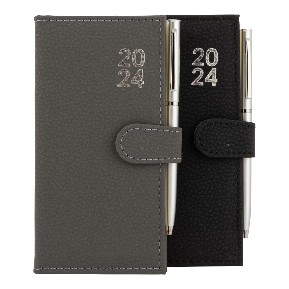 SLIM DIARY WITH PEN 2024 - SILVER & BLACK