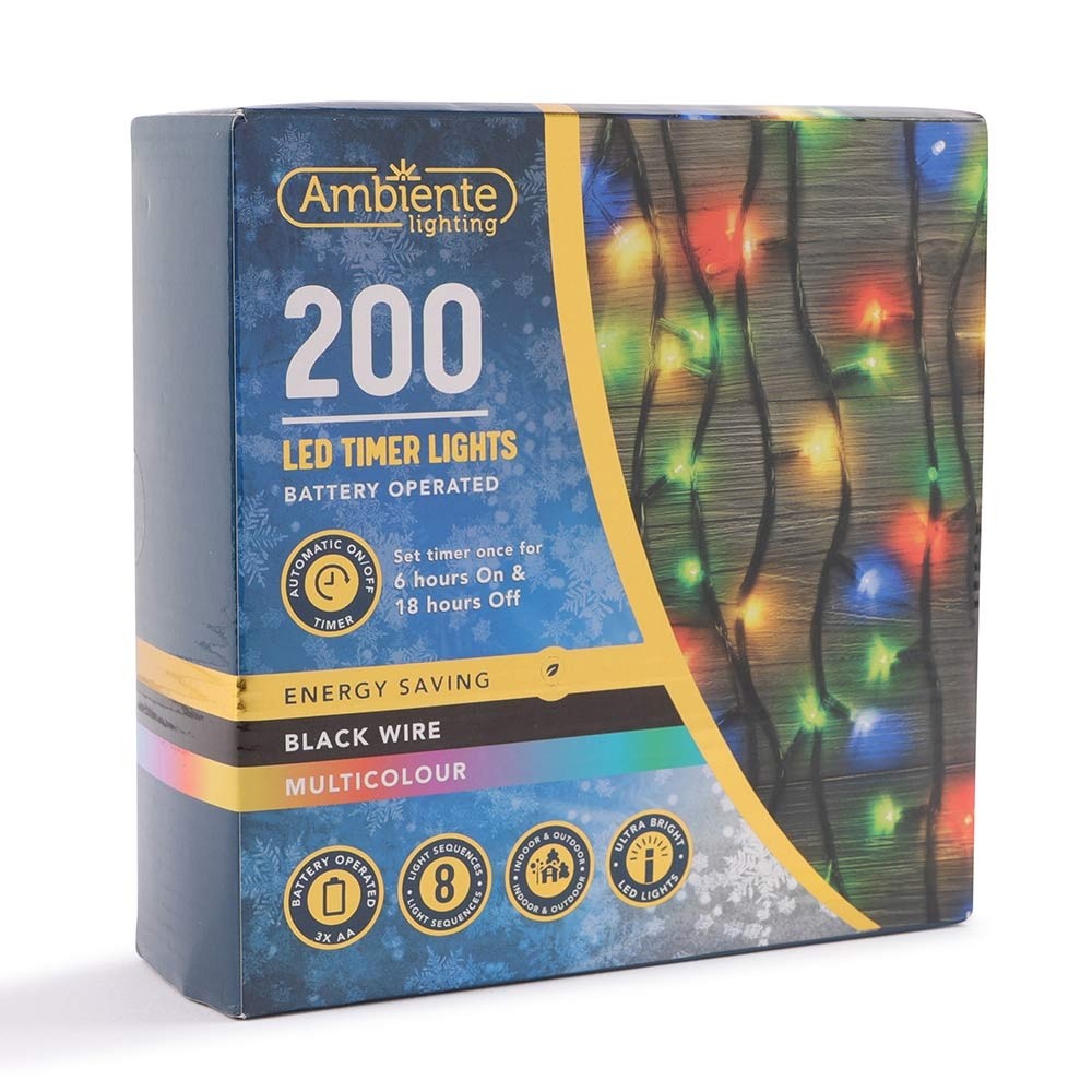 200 BLACK WIRE BATTERY OPERATED LED LIGHTS - MULTI