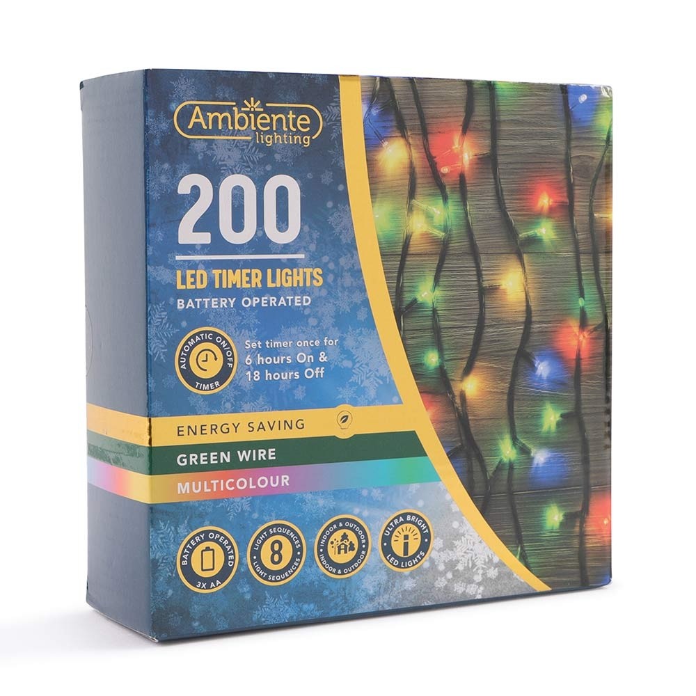 200 GREEN WIRE BATTERY OPERATED LED LIGHTS - MULTI