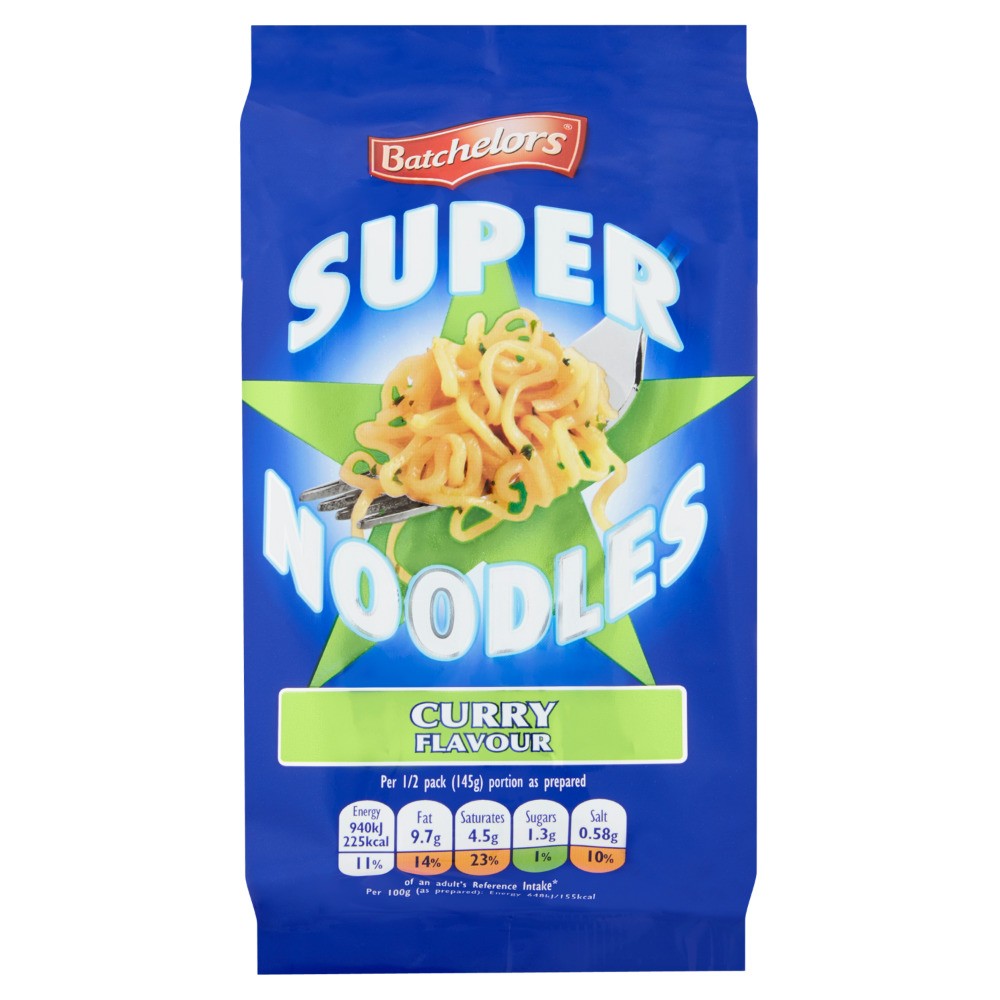 A packet of Batchelors Super Noodles in Curry Flavour
