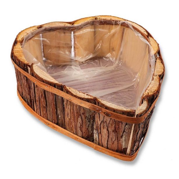 Large heart shaped wooden storage basket
