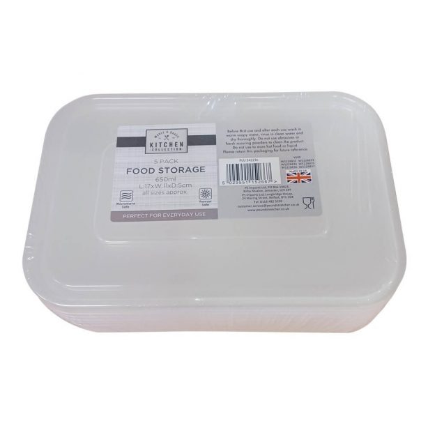 5 pack of plastic food boxes